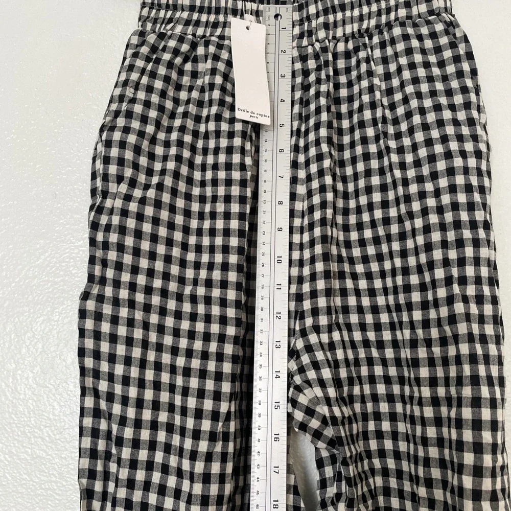Drole de Copine Paris Gingham Elastic Waist Pants Black White‎ Check S/M